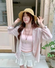 [預購補貨中] 甜妹條紋拼接襯衫 - Image 5