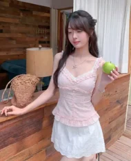 輕純芭蕾風撞色蕾絲上衣 - Image 3