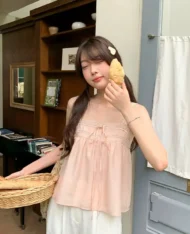 夏日橘粉蕾絲上衣