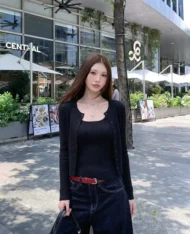 直條紋針織背心+外套兩件套set - Image 4