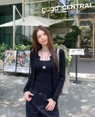 直條紋針織背心+外套兩件套set - Image 2