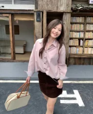 韓系格紋袖襯衫 - Image 4