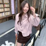 韓系格紋袖襯衫