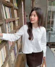 娃娃領壓褶口袋襯衫