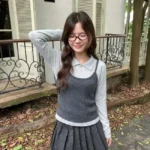 翻領長袖上衣+吊帶背心兩件Set