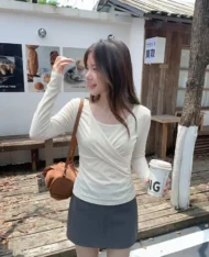 溫柔交叉感抓皺上衣