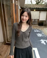 韓系直扛條撞色假兩件上衣